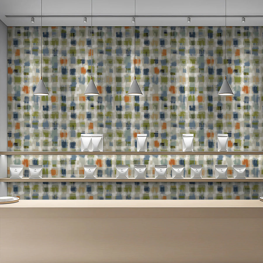Abstract Cross-Hatch Mural Wallpaper — Hand-Painted Textile Motif Mural Wallpaper