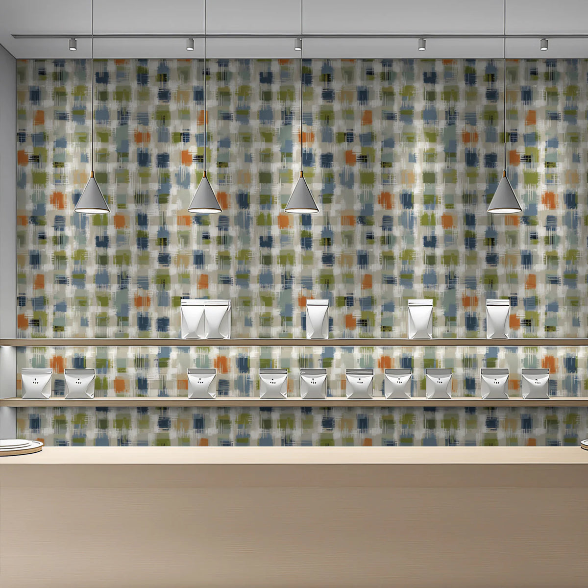 Abstract Cross-Hatch Mural Wallpaper — Hand-Painted Textile Motif Mural Wallpaper - pure wallpaper artwork