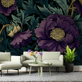 Vintage Floral Mural Wallpaper in Plum and Teal — Moody Botanical Mural Wallpaper - pure wallpaper artwork