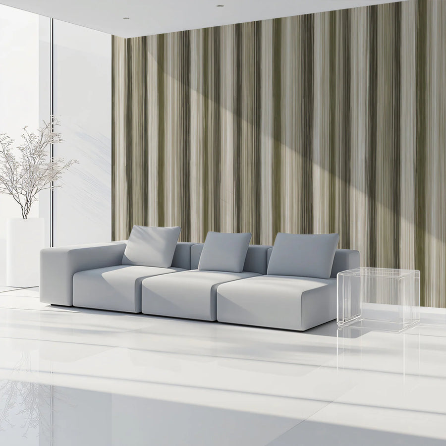 Modern Vertical Brushstroke Mural Wallpaper in Earthy Olive Tones Mural Wallpaper