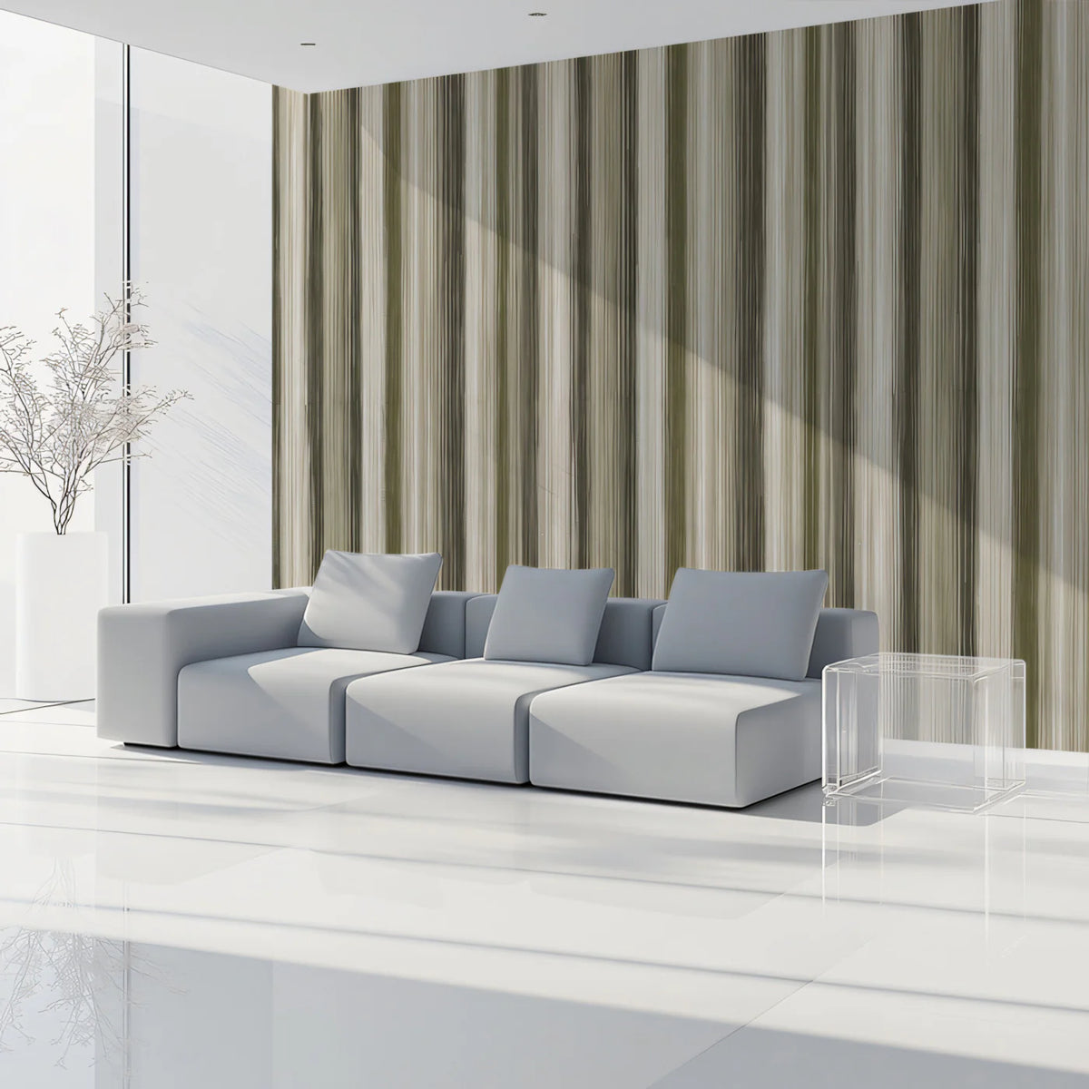 Modern Vertical Brushstroke Mural Wallpaper in Earthy Olive Tones Mural Wallpaper - pure wallpaper artwork