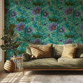 Vintage Botanical Floral Mural Wallpaper — Moody Teal and Purple Mural Wallpaper - pure wallpaper artwork