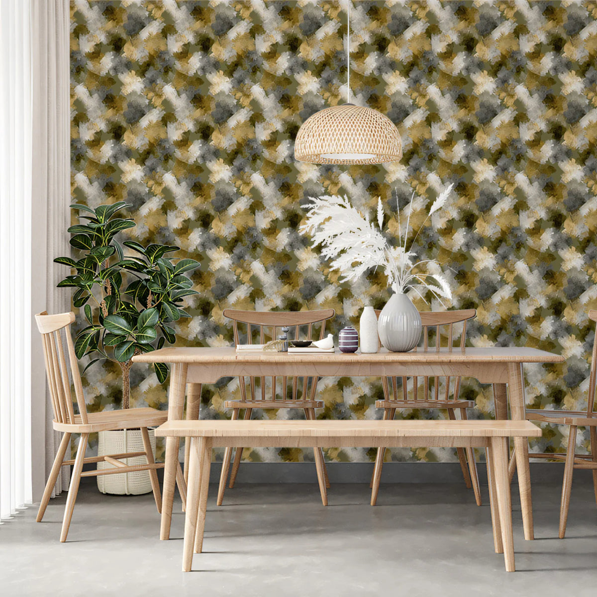 Abstract Herringbone Mural Wallpaper — Earthy Ochre and Charcoal Mural Wallpaper - pure wallpaper artwork
