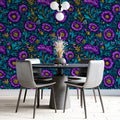 Vivid Purple and Teal Floral Mural Wallpaper — Artistic Botanical Mural Wallpaper - pure wallpaper artwork