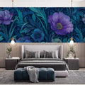 Art Nouveau Floral Mural Wallpaper — Deep Indigo and Violet Garden Mural Wallpaper - pure wallpaper artwork