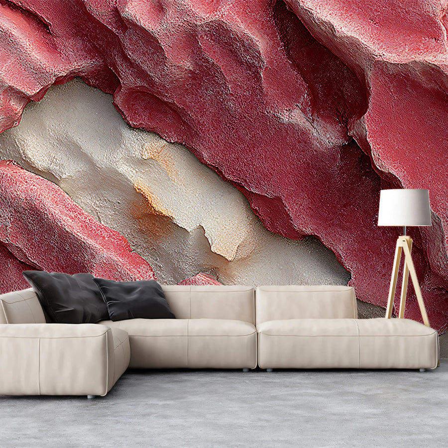 Sculptural Rose Stone Mural Wallpaper — Abstract Geological Relief Mural Wallpaper