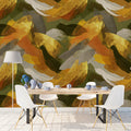 Abstract Brushstroke Mural Wallpaper — Gold and Olive Art Mural Wallpaper - pure wallpaper artwork