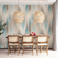 Abstract Ikat Stripe Mural Wallpaper — Soft Teal and Taupe Design Mural Wallpaper - pure wallpaper artwork