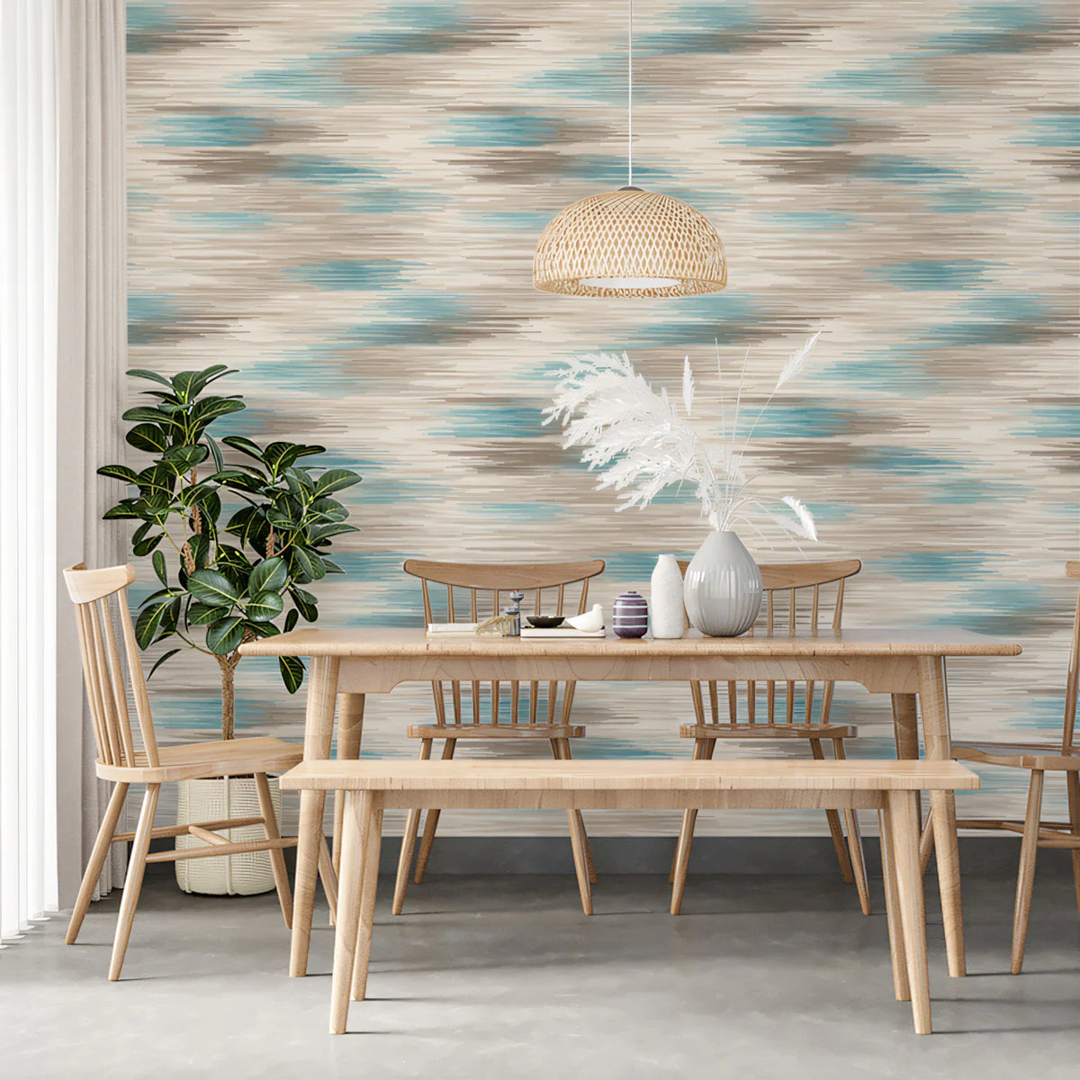 Abstract Ikat Mural Wallpaper — Soft Teal and Taupe Texture Mural Wallpaper - pure wallpaper artwork