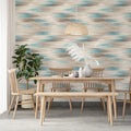 Abstract Ikat Mural Wallpaper — Soft Teal and Taupe Texture Mural Wallpaper - pure wallpaper artwork