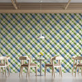 Diagonal Plaid Mural Wallpaper in Refreshing Blue and Green Mural Wallpaper - pure wallpaper artwork