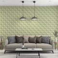 Diagonal Brushstroke Mural Wallpaper — Muted Blue and Ochre Mural Wallpaper - pure wallpaper artwork