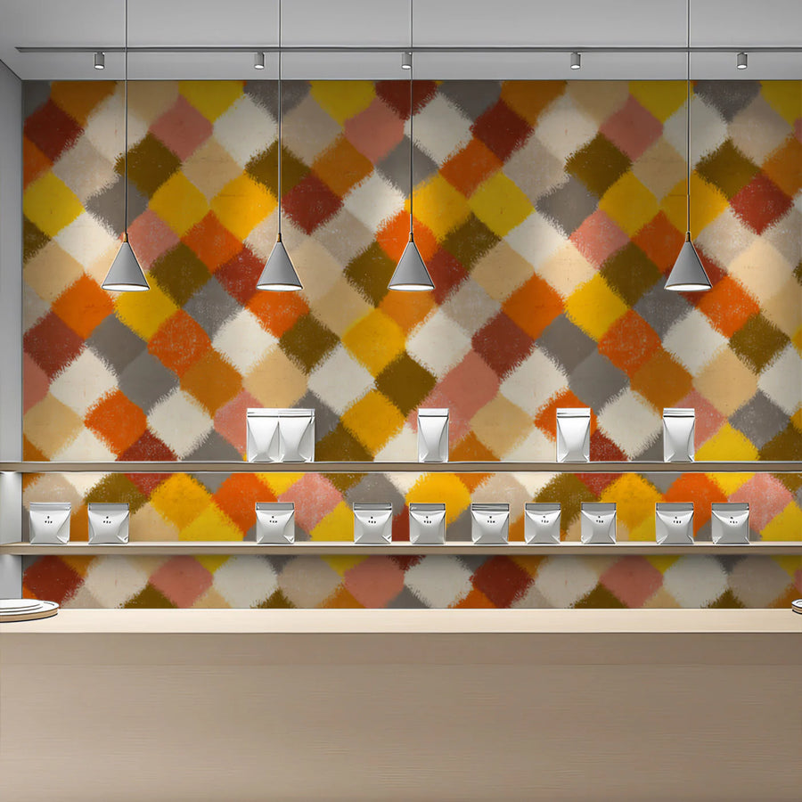 Abstract Harlequin Mural Wallpaper — Painterly Diamond Pattern Mural Wallpaper