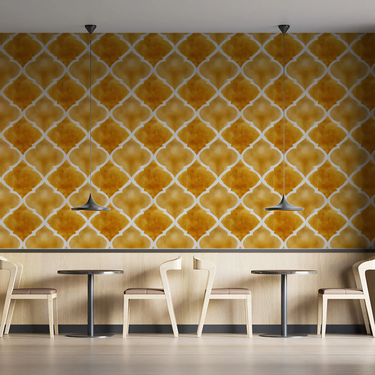 Watercolor Quatrefoil Mural Wallpaper — Warm Gold Geometric Mural Wallpaper - pure wallpaper artwork
