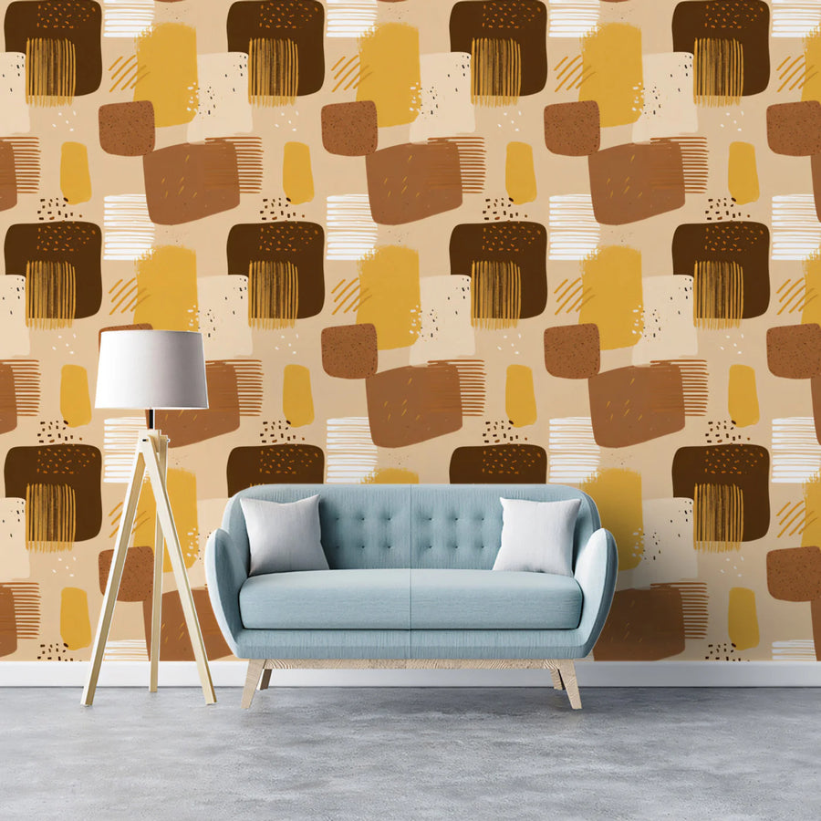 Abstract Geometric Blocks Mural Wallpaper — Warm Earth Tones Mural Wallpaper