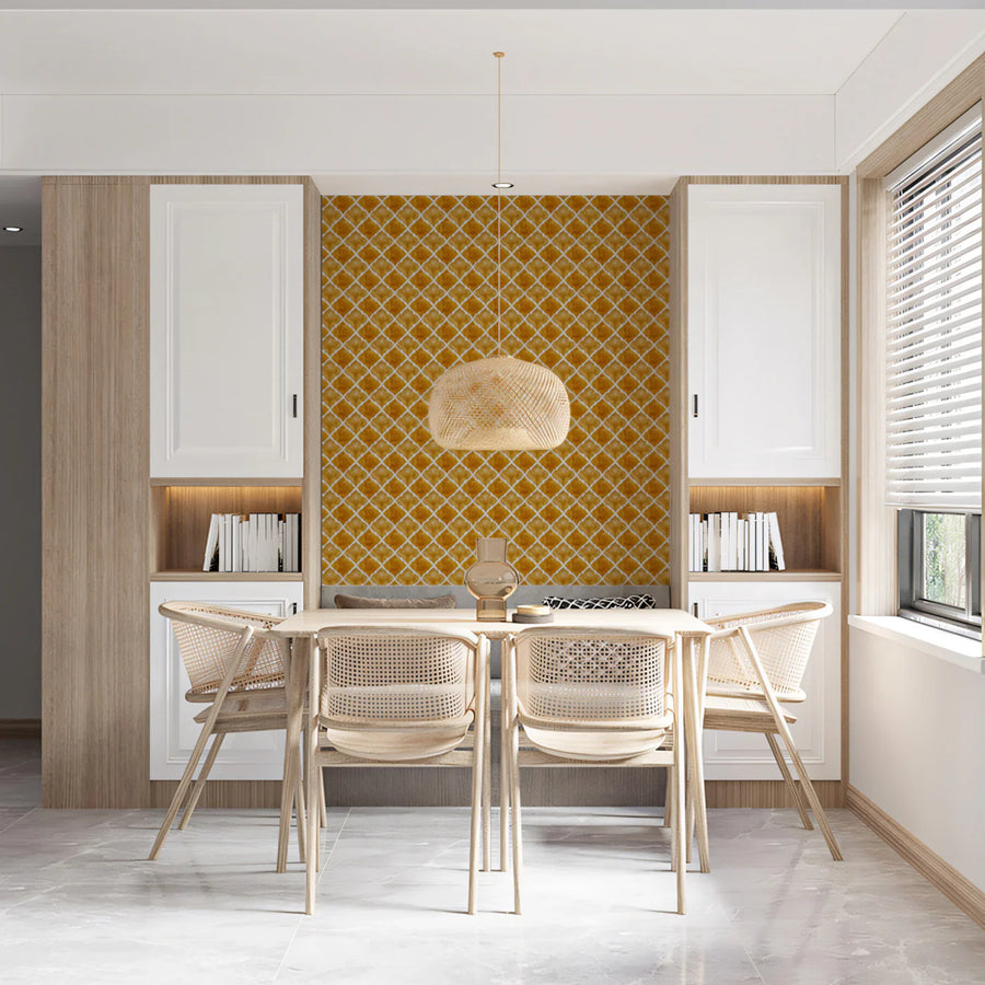 Gilded Trellis Mural Wallpaper — Moroccan Lattice Pattern Mural Wallpaper