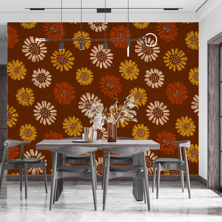 Rustic Daisy Meadow Mural Wallpaper — Earthy Warmth and Vintage Charm Mural Wallpaper