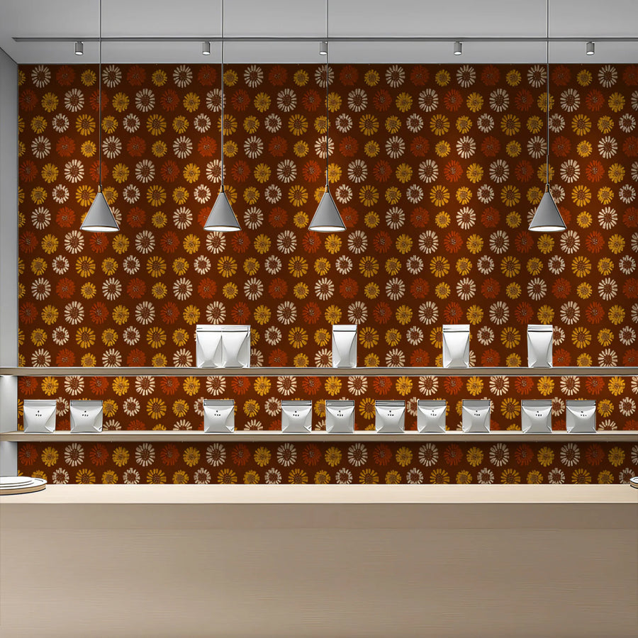 Retro Floral Mural Wallpaper — Warm Earthy Botanical Pattern Mural Wallpaper
