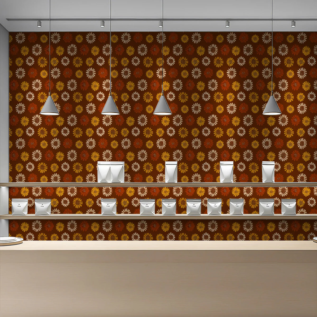 Retro Floral Mural Wallpaper — Warm Earthy Botanical Pattern Mural Wallpaper - pure wallpaper artwork