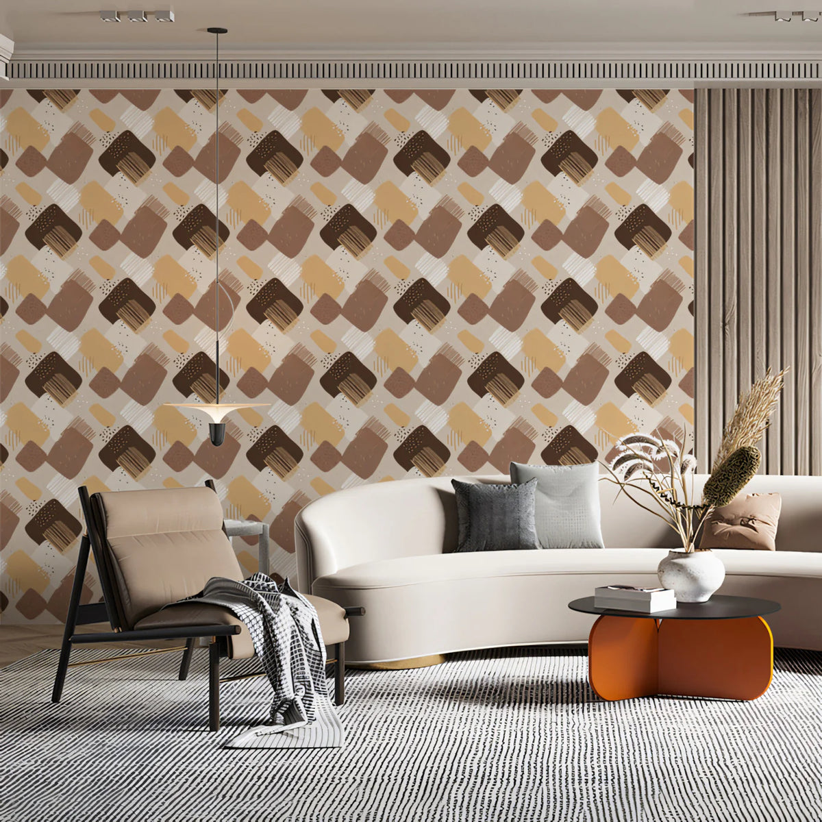 Abstract Geometric Block Mural Wallpaper — Earthy Tones Mural Wallpaper - pure wallpaper artwork