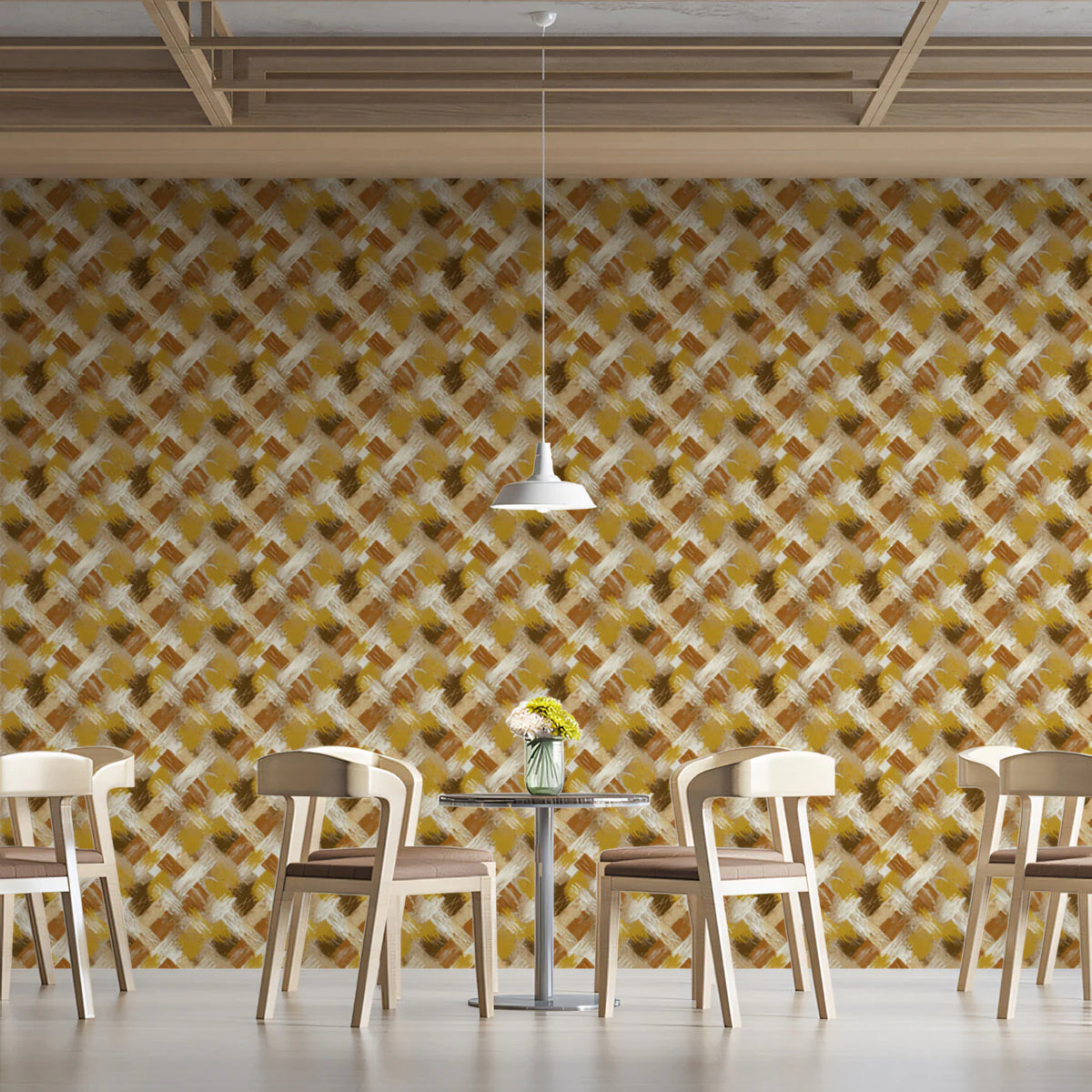 Woven Crosshatch Mural Wallpaper in Warm Ochre and Brown Mural Wallpaper - pure wallpaper artwork