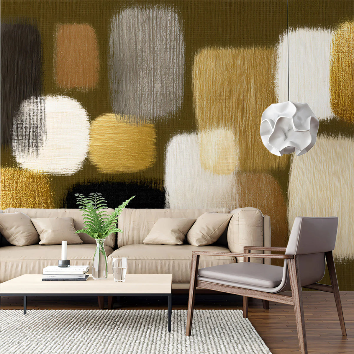 Abstract Painted Block Mural Wallpaper in Earthy Gold and Charcoal Mural Wallpaper - pure wallpaper artwork