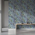 Abstract Botanical Mural Wallpaper — Blue and Sage Leaf Pattern Mural Wallpaper - pure wallpaper artwork