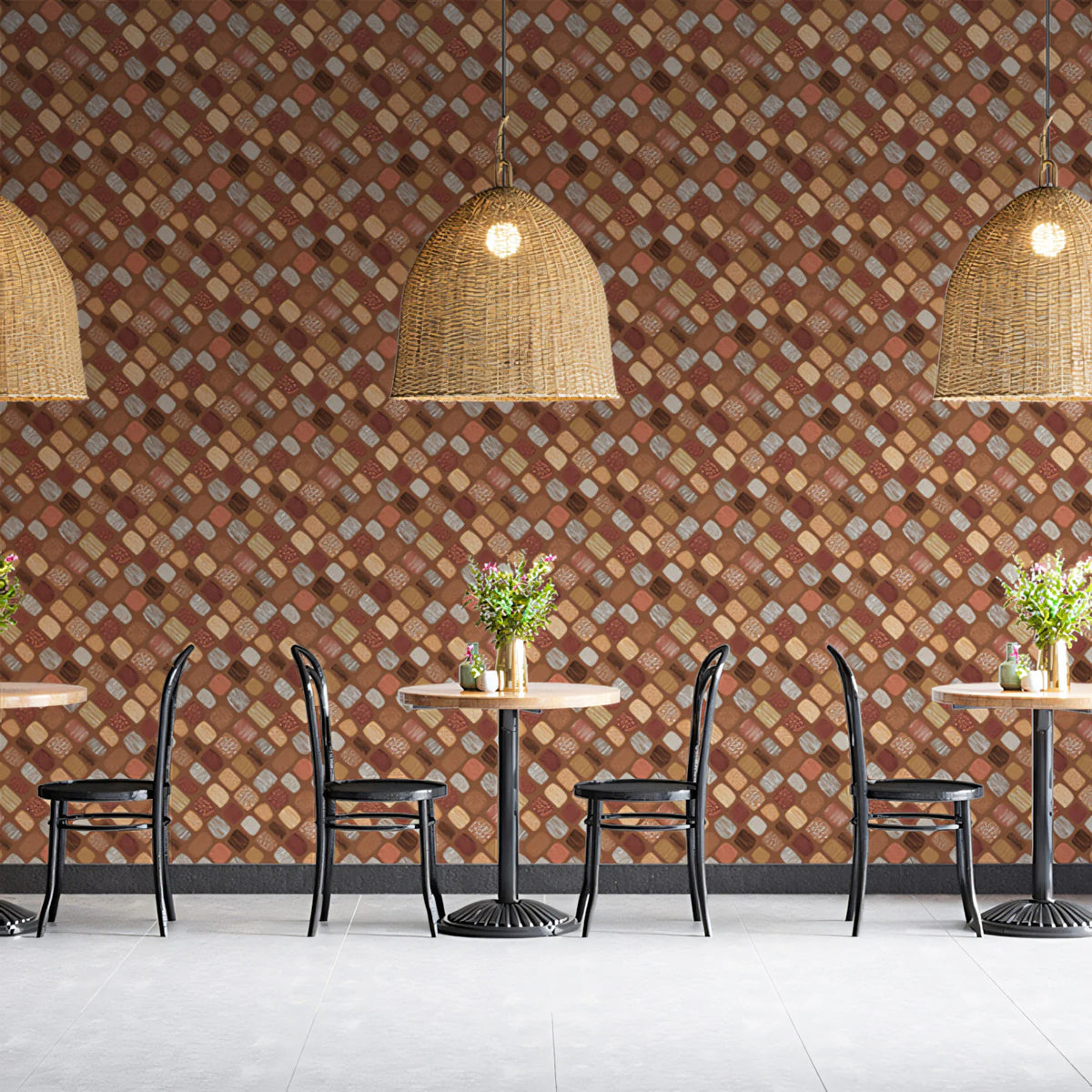 Woven Mosaic Mural Wallpaper — Textured Earthy Grid Pattern Mural Wallpaper - pure wallpaper artwork
