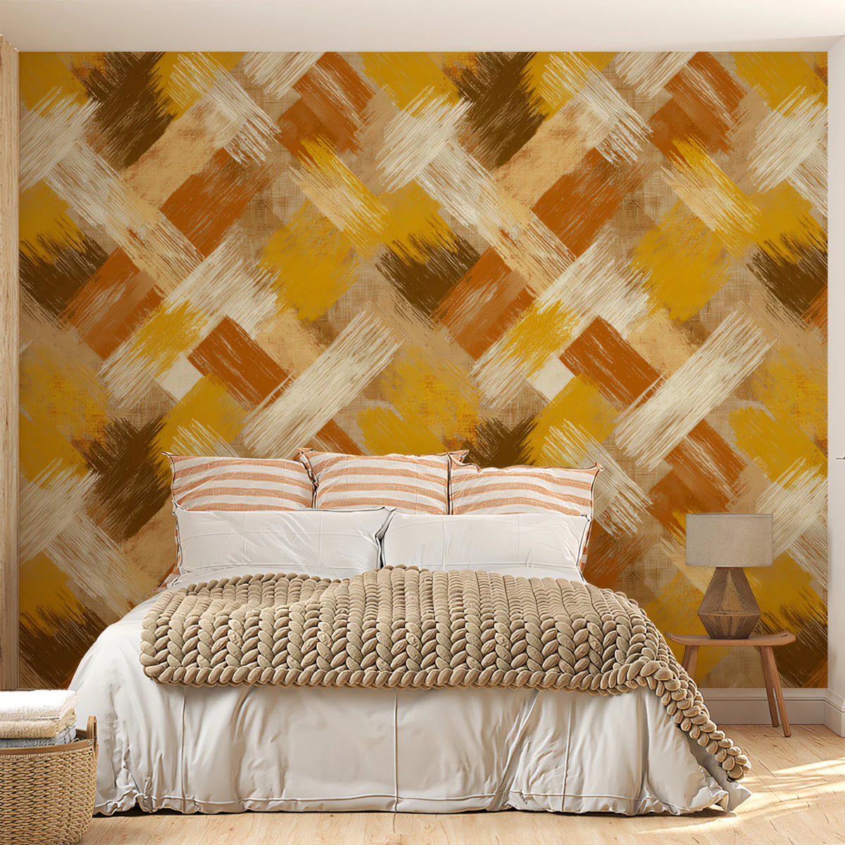 Woven Brushstroke Mural Wallpaper in Golden Earth Tones Mural Wallpaper - pure wallpaper artwork
