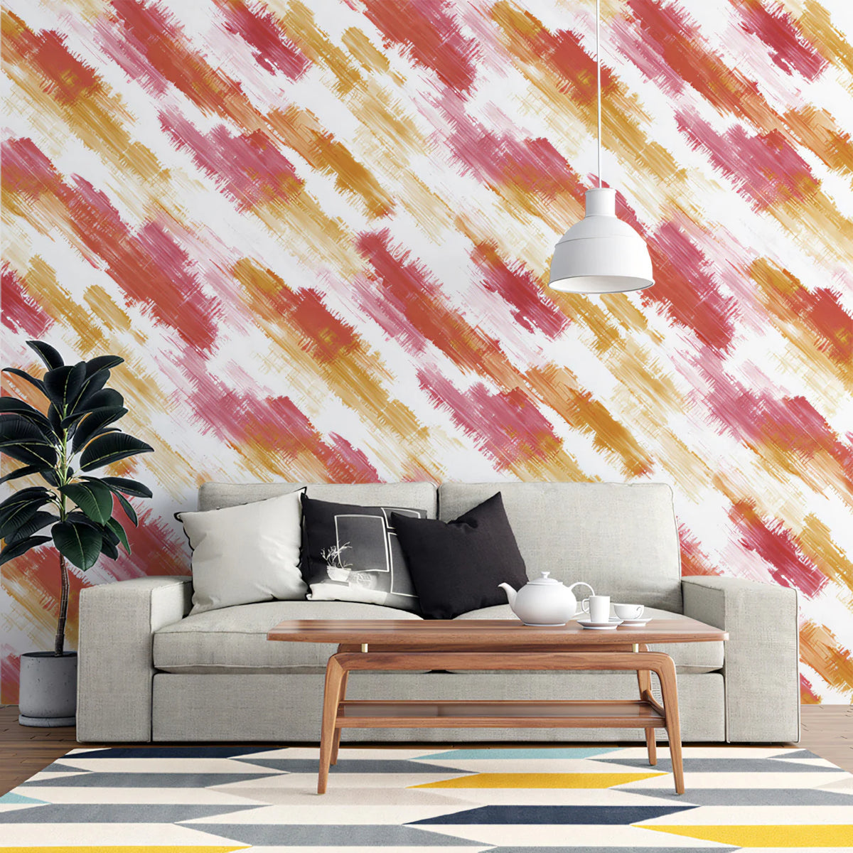 Abstract Diagonal Brushstroke Mural Wallpaper — Vibrant Artistic Mural Wallpaper - pure wallpaper artwork