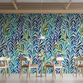 Abstract Foliage Mural Wallpaper — Blue and Green Leaf Pattern Mural Wallpaper - pure wallpaper artwork