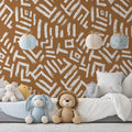 Abstract Tribal Clay Mural Wallpaper — Modern Hand-Drawn Lines Mural Wallpaper - pure wallpaper artwork