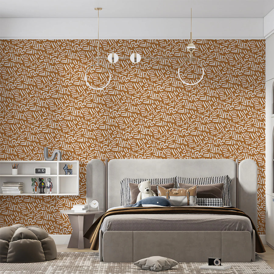 Abstract Geometric Earthy Mural Wallpaper — Modern Tribal Print Mural Wallpaper