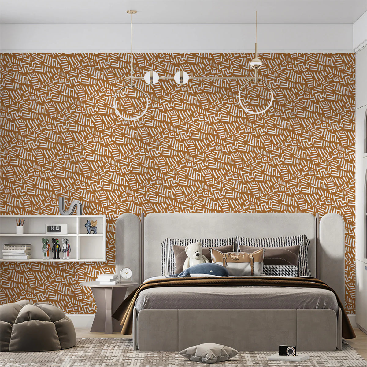 Abstract Geometric Earthy Mural Wallpaper — Modern Tribal Print Mural Wallpaper - pure wallpaper artwork