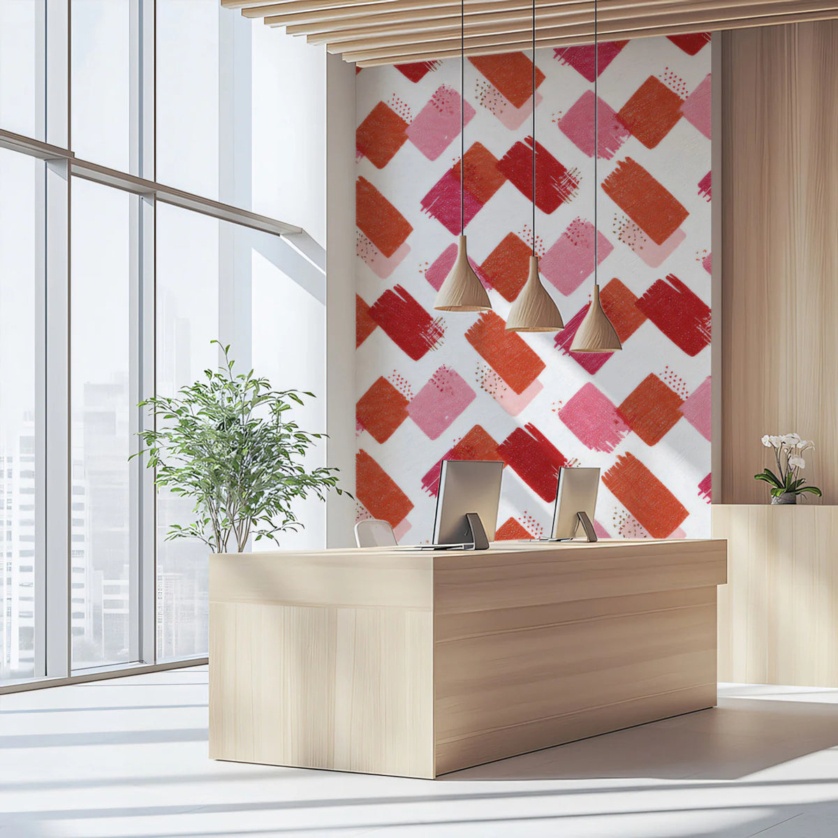 Abstract Brushstroke Mural Wallpaper — Red and Pink Geometric Mural Wallpaper - pure wallpaper artwork
