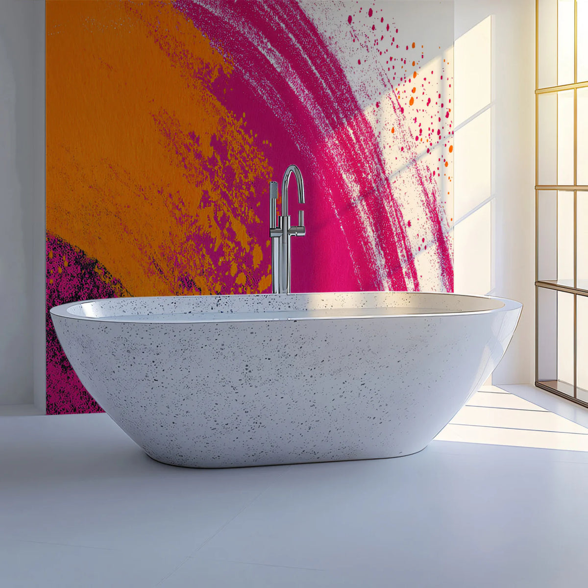 Abstract Painted Circle Mural Wallpaper — Vibrant Fuchsia and Orange Mural Wallpaper - pure wallpaper artwork