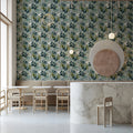 Abstract Botanical Leaf Mural Wallpaper — Muted Teal and Sage Green Mural Wallpaper - pure wallpaper artwork