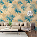 Abstract Floral Bloom Mural Wallpaper — Indigo and Sand Mural Wallpaper - pure wallpaper artwork