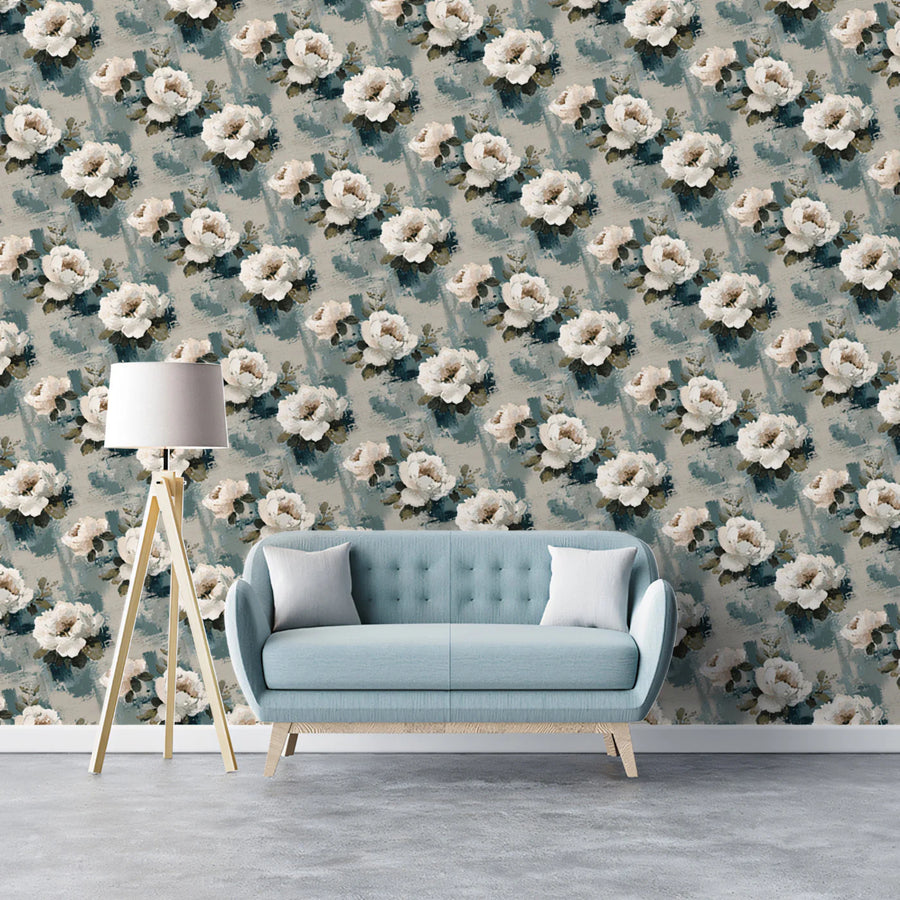 Vintage Rose Garden Mural Wallpaper — Painterly Floral Pattern Mural Wallpaper