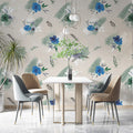 Abstract Painted Floral Mural Wallpaper — Sage and Cobalt Mural Wallpaper - pure wallpaper artwork