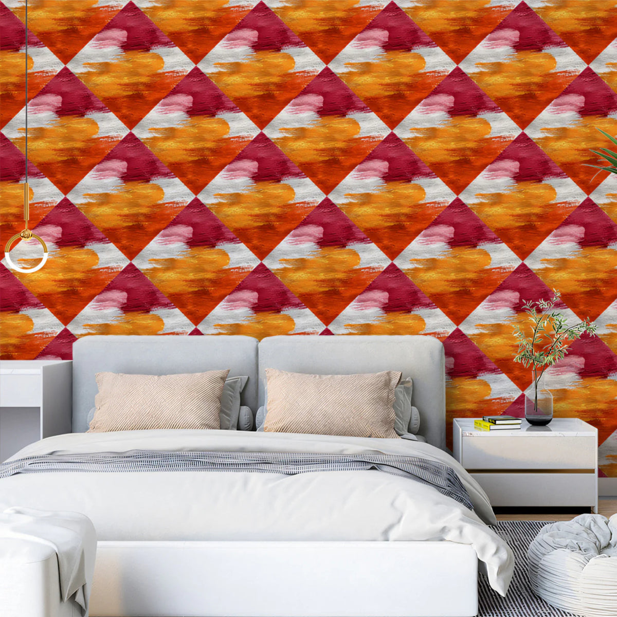 Abstract Diamond Mural Wallpaper — Painterly Harlequin Print Mural Wallpaper - pure wallpaper artwork