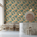 Abstract Floral Mural Wallpaper in Ocean Blue and Sand Mural Wallpaper - pure wallpaper artwork
