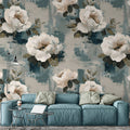 Brushstroke Floral Mural Wallpaper — Artistic Distressed Design Mural Wallpaper - pure wallpaper artwork