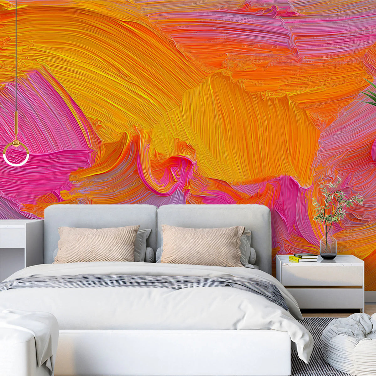 Abstract Impasto Mural Wallpaper — Energetic Brushstroke Art Mural Wallpaper - pure wallpaper artwork