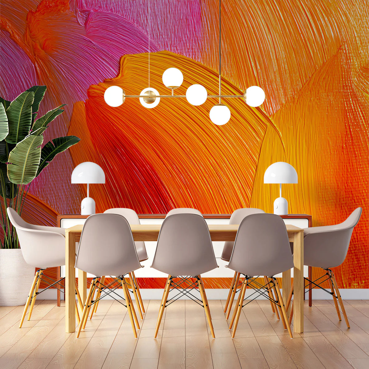 Vibrant Abstract Brushstroke Mural Wallpaper — Sunset Hues Mural Wallpaper - pure wallpaper artwork