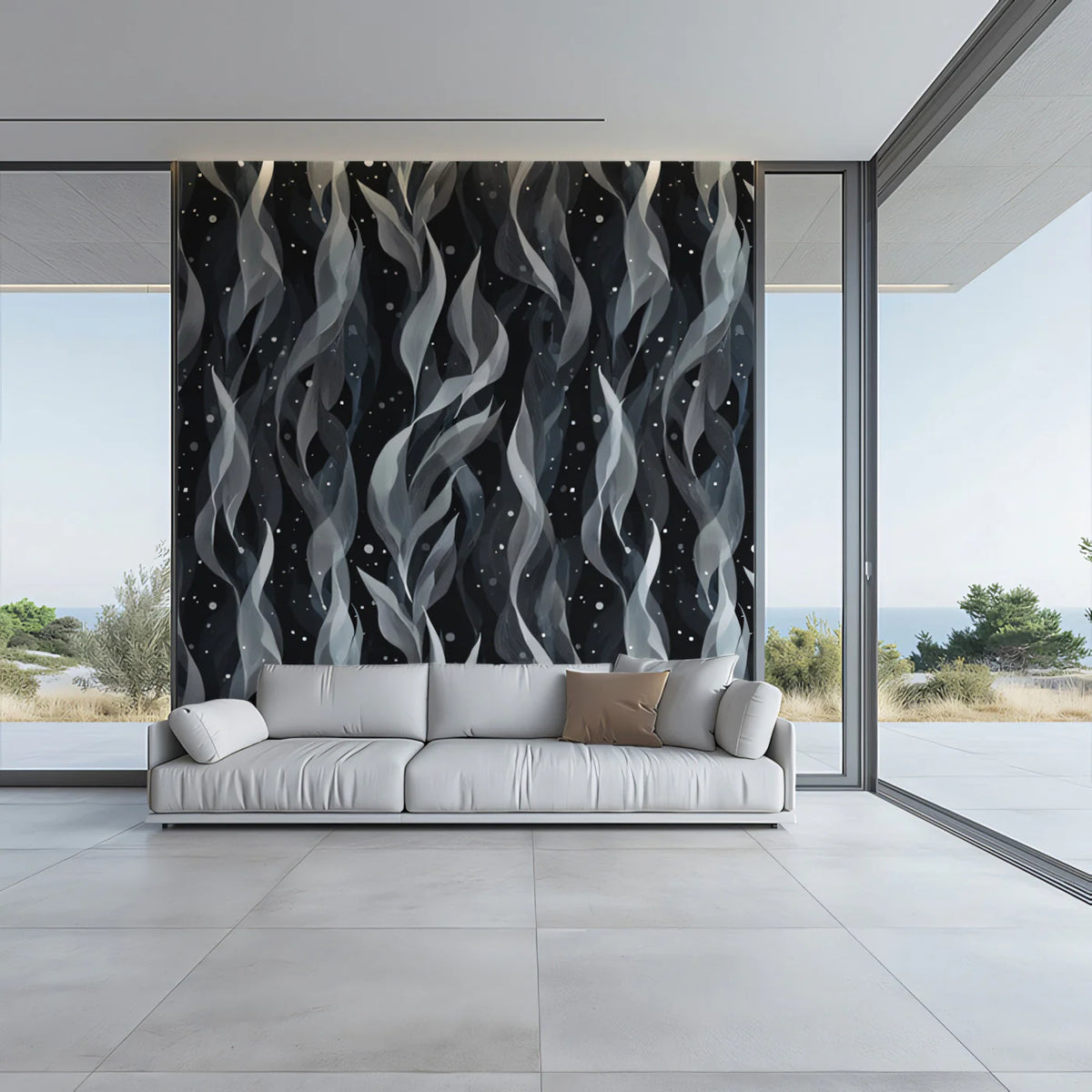 Abstract Ribbon Mural Wallpaper — Moody Monochrome Swirls Mural Wallpaper - pure wallpaper artwork