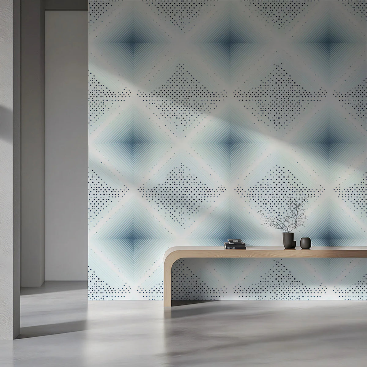 Geometric Diamond Mural Wallpaper — Modern Pixelated Blue Pattern Mural Wallpaper - pure wallpaper artwork