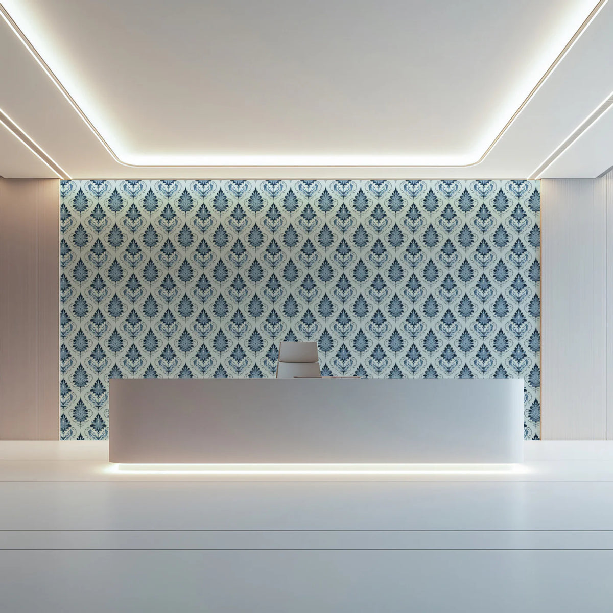 Traditional Damask Floral Mural Wallpaper — Cool Blue Leaf Pattern Mural Wallpaper - pure wallpaper artwork
