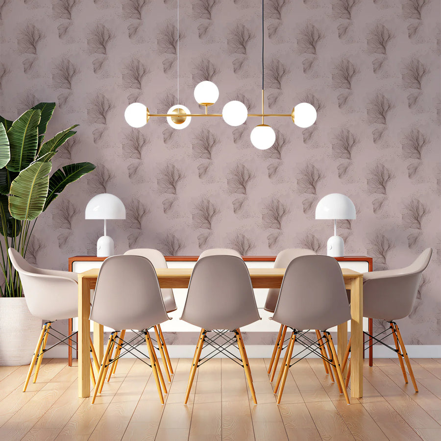 Abstract Branch Mural Wallpaper — Soft Blush and Cocoa Mural Wallpaper