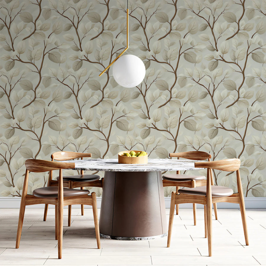 Minimalist Botanical Branch Mural Wallpaper in Neutral Tones Mural Wallpaper